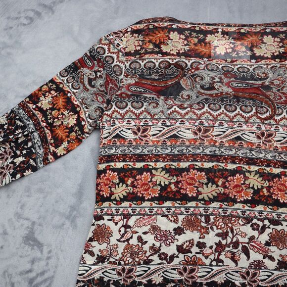 Unity World Wear Shirt Womens M Multicolor V Neck Quarter Sleeve Pleated Front - Picture 15 of 16